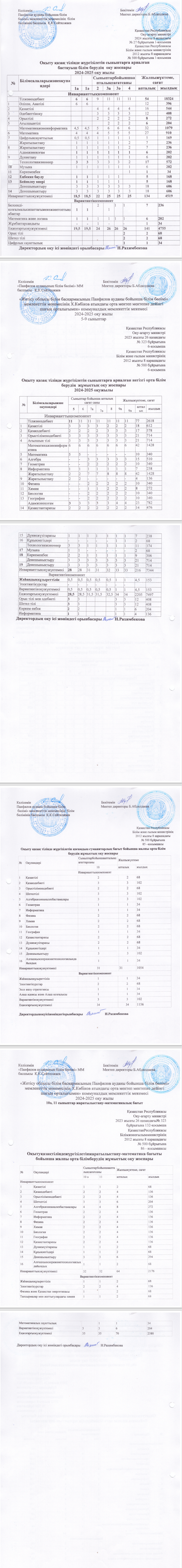 2024-2025  оқу жылына арналған оқу жұмыс жоспары